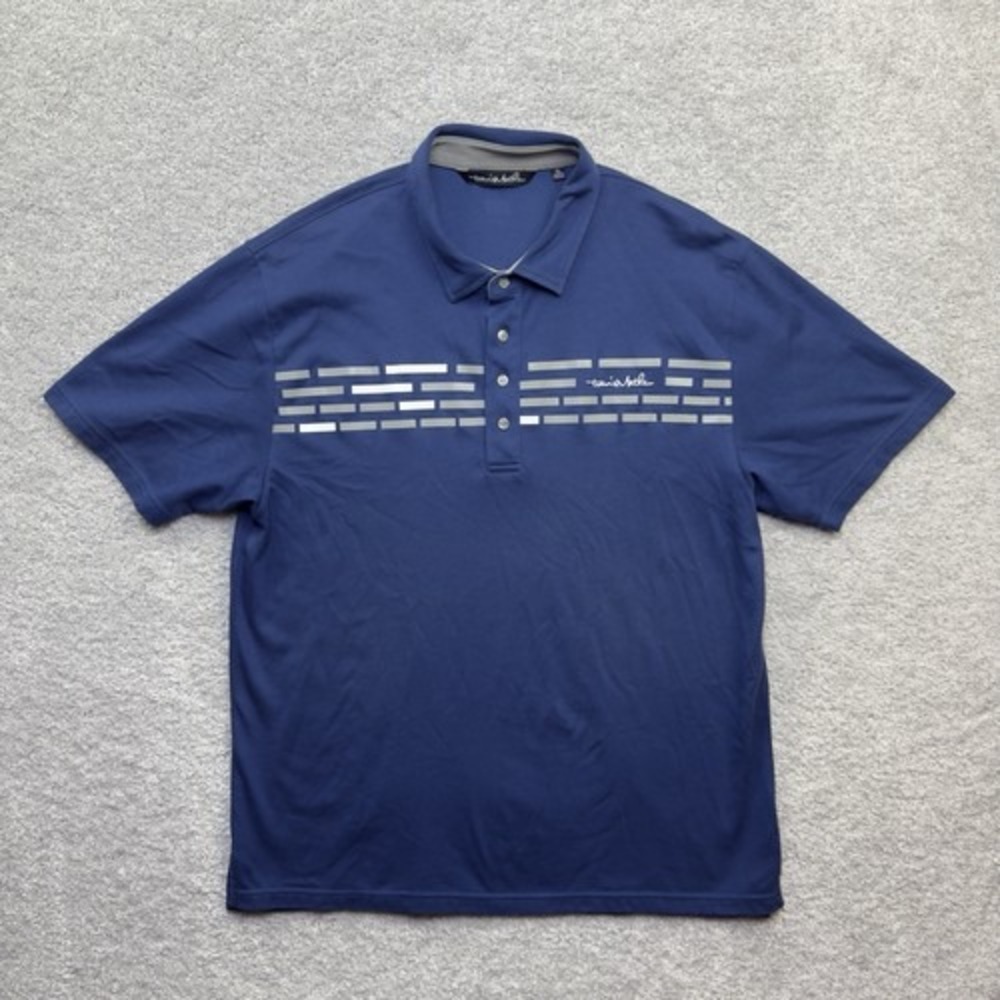 TravisMathew Mens XL Blue Chest Stripe Golf Polo Shirt Flawed